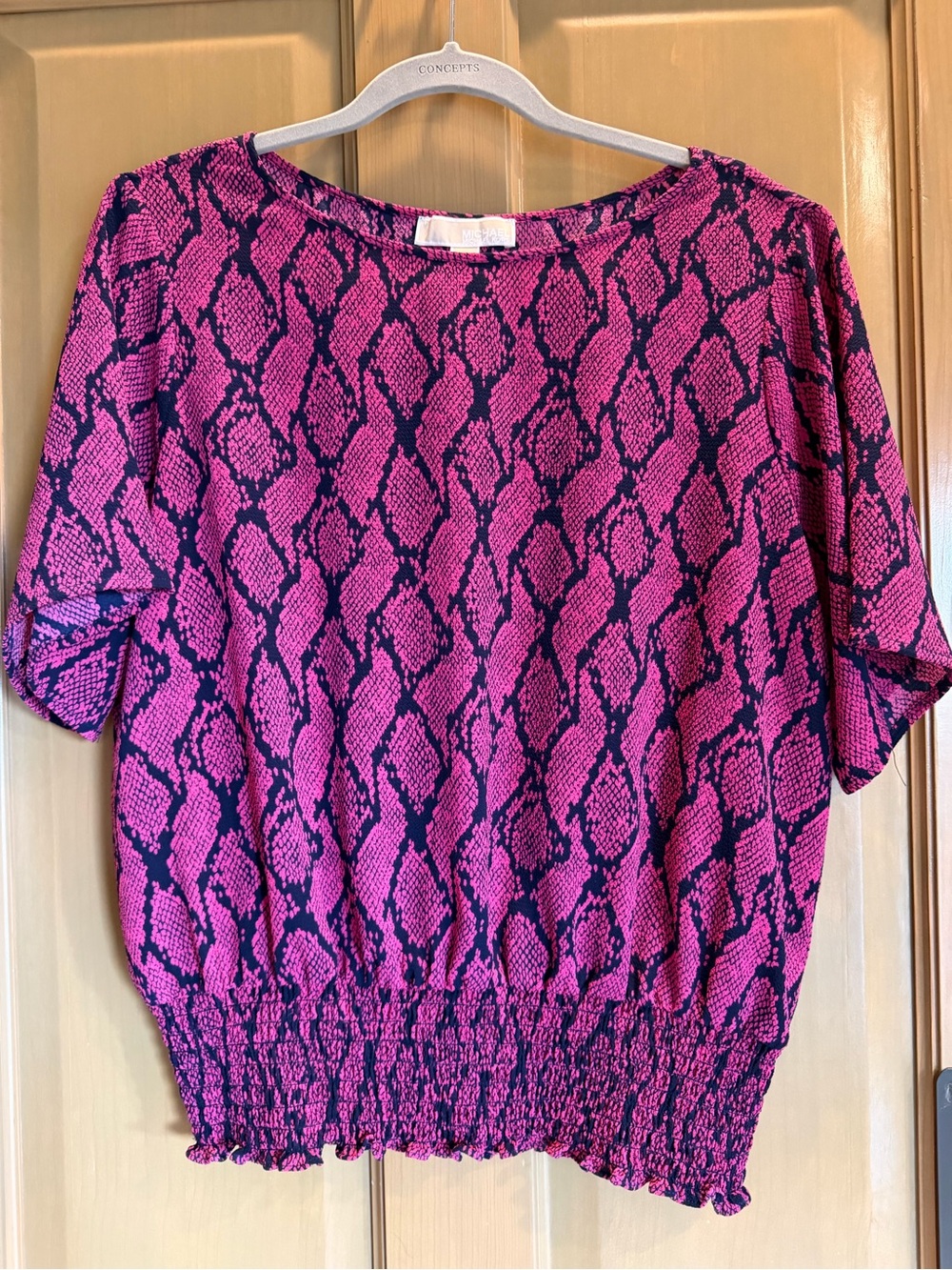 Michael Kors Pink and Black Snake-Print Short Sleeve Blouse